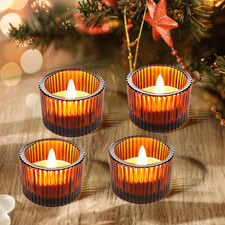 Amber Votive Candle Holders, 4 Pack Glass Tealight Cups picture