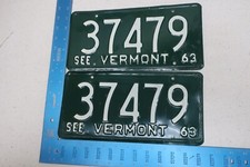1963 63 VERMONT VT CAR VEHICLE LICENSE PLATE PAIR SET TAG #37479 picture