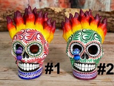 Sugar Skull Day of the Dead Flaming Hair - SOLD INDIVIDUALLY - Mexican Folk Art picture