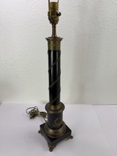 Vintage French Empire Table Lamp Black Brass Column Hollywood Regency Paw Feet picture