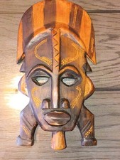 Vintage Hand Carved Wooden West African Wall Mask Plaque picture