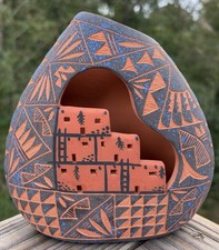 Vintage Acoma Pueblo Pottery Signed Cliff Dwellers Handcrafted Hand Painted picture