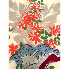 Vintage 1950s California Hand Prints Tablecloth 49x53 Tropical Floral MCM picture
