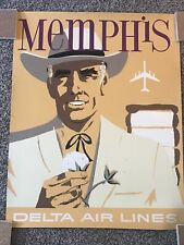 Original Vintage Silkscreen DELTA AIRLINES MEMPHIS Travel Poster 28” X 22” RARE picture