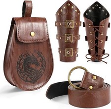 4PCS Renaissance Accessories, Medieval Viking Belt Leather Bracers Pouch Cost... picture