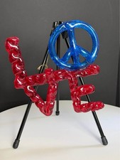 Vintage 60s 70s Lucite LOVE Peace Sign Red Blue Acrylic Hippie Wall Decor picture