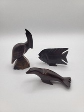 Vintage MCM Hand-Carved Desert Ironwood Figurines~Pelican, Fish & Sea Lion picture