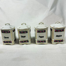 VTG Czech Ceramic/Porcelain Floral Spice Jar Set w/ Lids Cloves Ginger Pepper picture