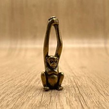 Vintage Brass Long Arm Monkey Keychain Pendant Mini Animal Figurine Key Ring picture