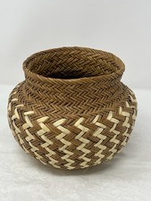 Vintage 2-Tone Tarahumara Basket Handmade Round 5” Tall picture