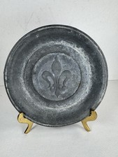 Vintage French 3 Suisses Fleur de Lis Metal Pewter Style Decorative Plate 5.5” picture