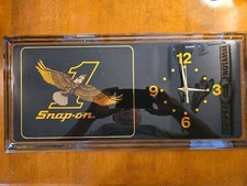 Vintage Snap-on Tools Bald Eagle WALL CLOCK Garage Shop Lacquered Wood 23”x 11” picture