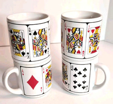 Set 4 Vintage Poker Coffee Mugs Royal Flush Hands Playing Cards NEW ORIG BOX picture