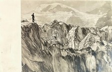 Mt. Rainier Nisqually Glacier Hiker 1909 A.H. Barnes RPPC Photo Postcard COPY picture