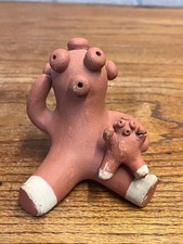 Vintage Southwestern Red Clay Mudhead Pottery Storyteller Mother With Infant Fig picture