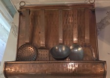 Ultra Rare Perenz Italian Hammered Copper 5 Pc Utensil Set With Copper Rack picture