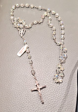 Vintage Italian Sterling Silver 925 Faceted Crystal Rosary AB Catholic Cross picture