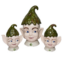 6 Pc Vintage MCM 50s Elf Pixie Cookie Jar with Creamer & Sugar Mischief Side Eye picture