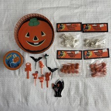 Vintage Halloween Decor Cake Toppers Vintage Retro Black Cat Vintage Pumpkin Tin picture