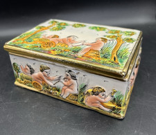Vintage Italian Capodimonte Style Porcelain Cherub Trinket Box Crown N Italy picture