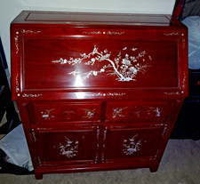 Rare VTG High Quality Rosewood Writing Desk Extensive Mother-of-Pearl MOP Inlay picture