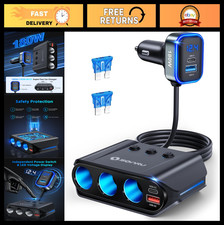 7-in-1 Car Cigarette Lighter Splitter Adapter, 180W 3-Socket with Dual PD & QC3. picture