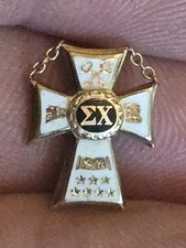 Vintage 10/14K Gold 1947 Frat Sigma Chi Delta Epsilon Cross Pin LGB Maker's Mark picture