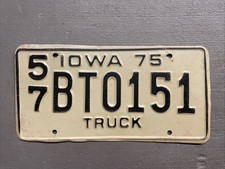 VINTAGE 1975 IOWA LICENSE PLATE WHITE/BLACK EMBOSSED 57-BT0151 TRUCK COOL😎 picture