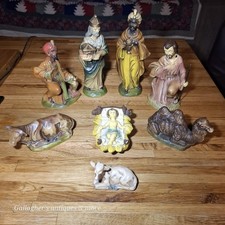Vintage PAPER MACHE CHRISTMAS NATIVITY SET JAPAN HAND PAINTED Lot Set picture