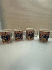 4 Vintage Kitsch Carnival Carousel Pink Gingham Coffee/Tea Cups JAPAN picture
