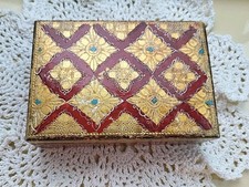 Vintage Italian Florentine Carved Wood Trinket Box Red Gold Gilt 6x4 inches +- picture