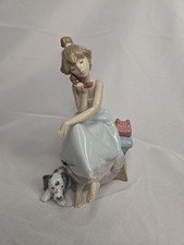 CUTE Lladro Porcelain Figurine #5466 Chit Chat Girl On Phone w Dog Dalmatian picture