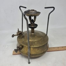 Vintage Burmos Brass Kerosene Pressure Camping Stove Silent Burner Fixed Legs picture