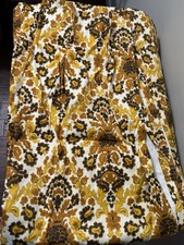 VTG 70s Barkcloth Drapery 2 Panels 24”x54”Floral Harvest Gold Pinch Pleat picture