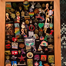 Large Mixed Lot Assorted Enamel Lapel Pins 100 pins Approx. AB picture