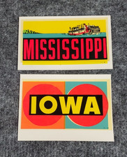 Two Vintage Travel Water Decals Lindgren Turner Mississippi & Iowa picture