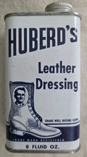HUBERD'S LEATHER DRESSING  Vintage METAL TIN CAN empty 5x2 1/2