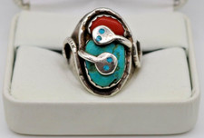 Vintage Zuni Effie C. Sterling Silver Turquoise Snake Ring Size 12 Heavy 21g picture