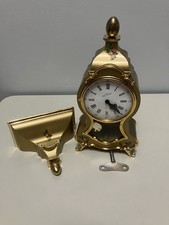 Rare Vintage Johmid Clock Gold Tone Red Green Floral Flowers w/Shelf & Key picture