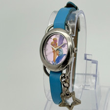 Women's DISNEY Tinkerbell Silver Tone Star Charm 24mm Watch, Blue Leather Band picture