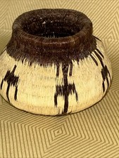 Vintage Panama WOUNAAN EMBERA Handwoven Coiled Basket Chunga Palm Animal Motif picture