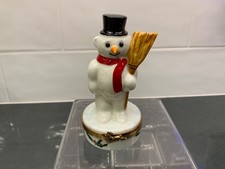 Vintage Limoges Snowman w/ a Carrot Nose, holding Broom 3.75