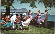 Vintage Postcard Halekulani Hotel Diamond Head Terrace Waikiki Hawaii picture
