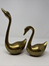 Pair of Vintage Mid-Century Modern Hollywood Regency Brass Swan Figurines Korea picture
