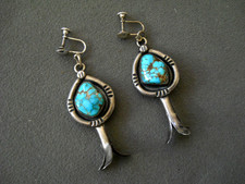 Native American Web Gem Grade Turquoise Sterli Silver Squash Blossom Earrings 2