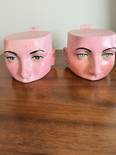 Vintage 50s Mid Century Mannequin Heads Pair Wall Display Pink Plaster Chalkware picture