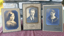 Antique 1920s Black & White Portraits Set 3 Haunting Beautiful Halloween Display picture