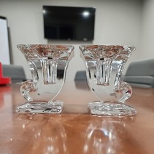 New Martinsville CORNUCOPIA Elegant Viking Glass Crystal Pair CANDLEHOLDERs picture