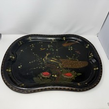 Vintage 1954 Handpainted Peacock Metal Serving Tray: Signed By Mabel Cordwell picture