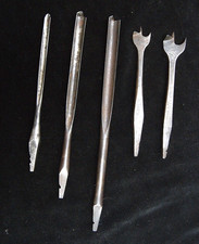 5 EARLY AMERICAN AUGUR DRILL BITS: 2 CENTER POINT(SPOON) BITS+ 3 NOSE BITS picture